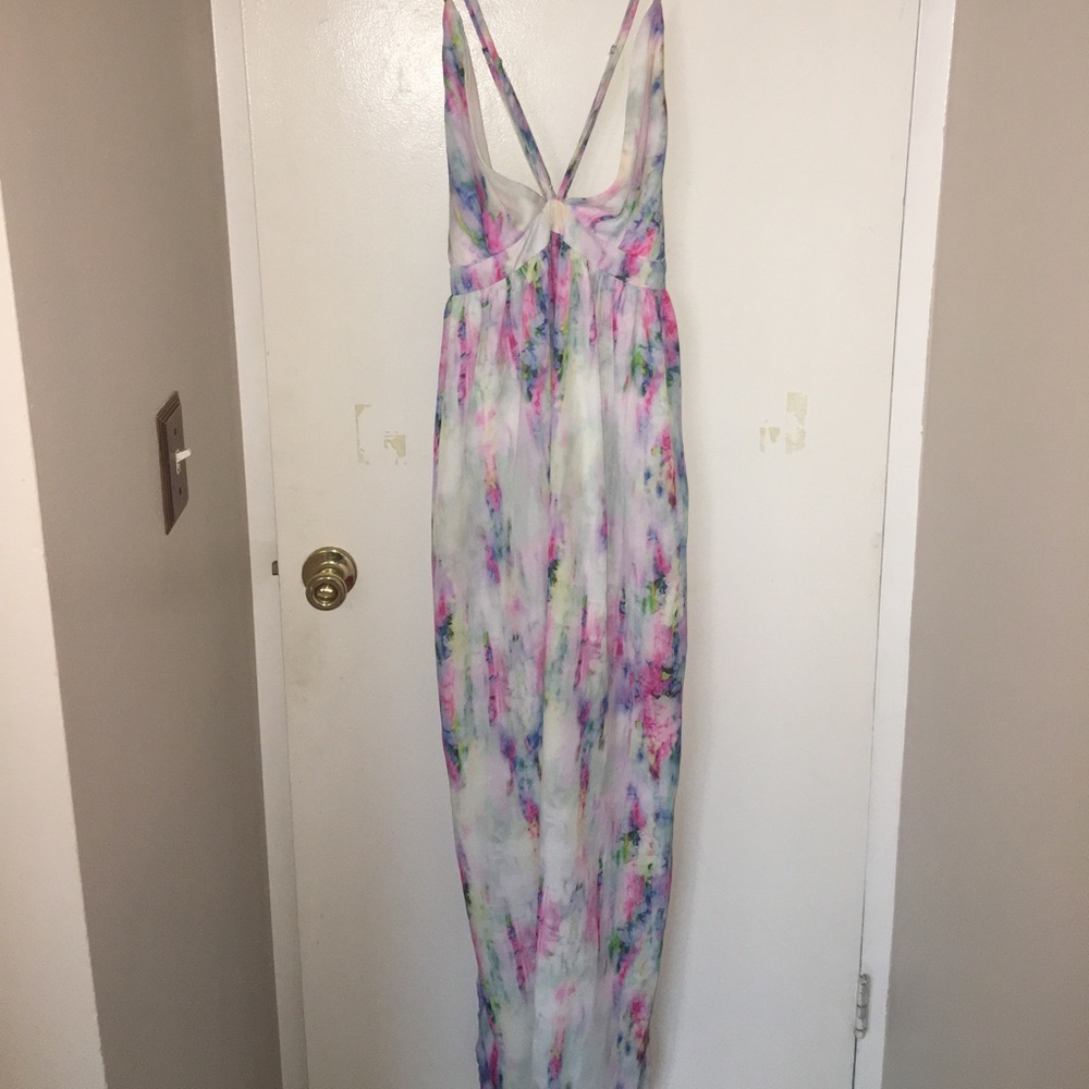 Floral bright maxi dress with low cut straps back