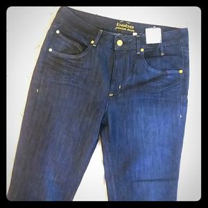 bebe Denim and Gold Straight leg Jeans Size 31