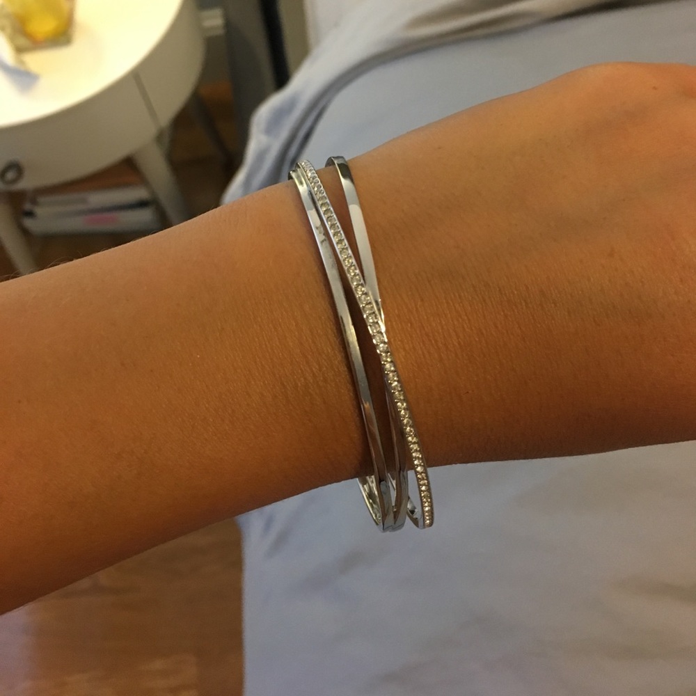 Tri silver and clear stone bangle
