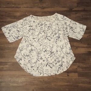 LOFT White/Blue flower print Shirt Sz M