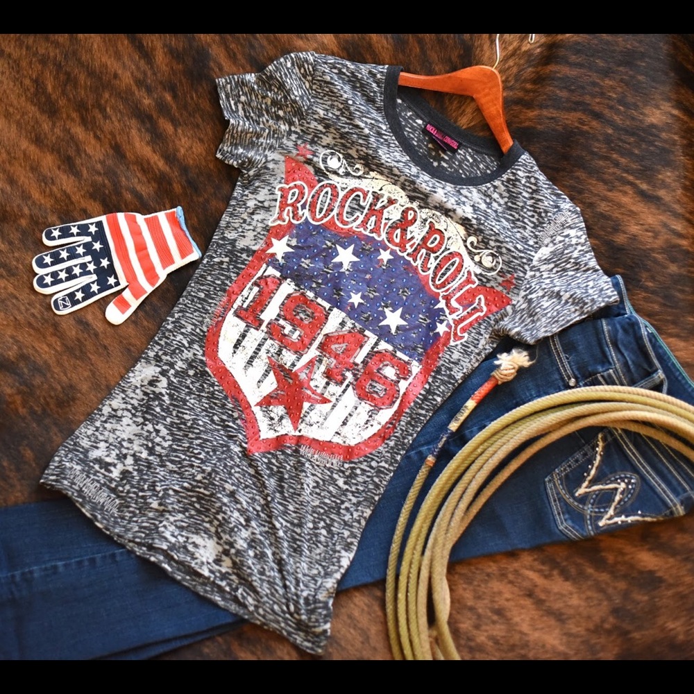 Rock and Roll Cowgirl Burnout Tee • Charcoal Gray