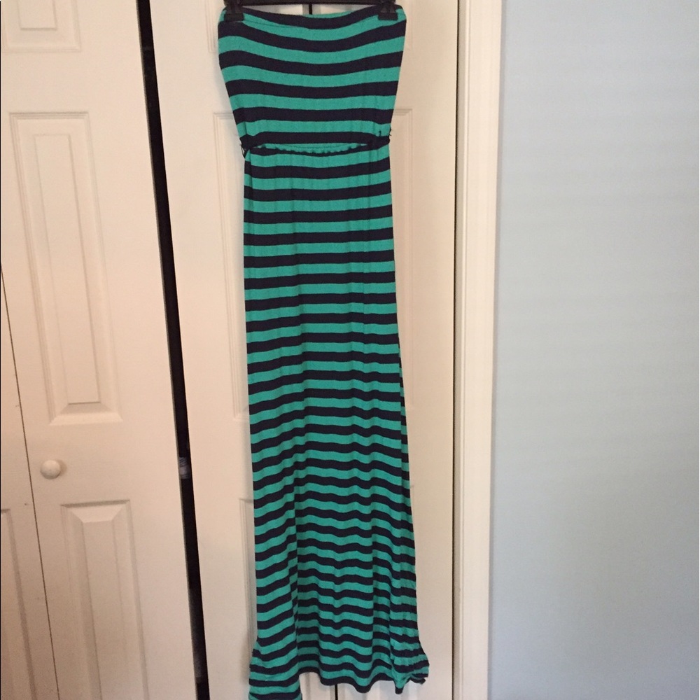 Navy and blue striped strapless maxi- size Medium