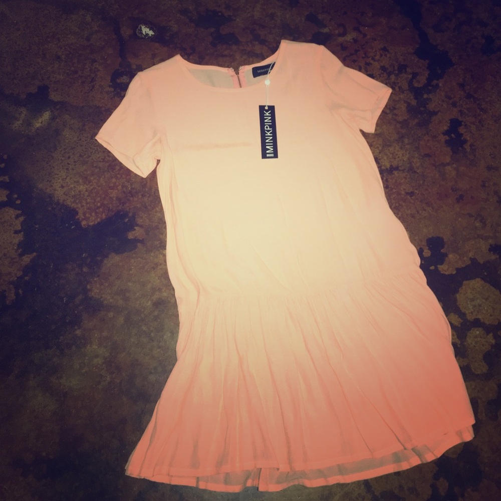 MinkPink neon orange ruffle dress