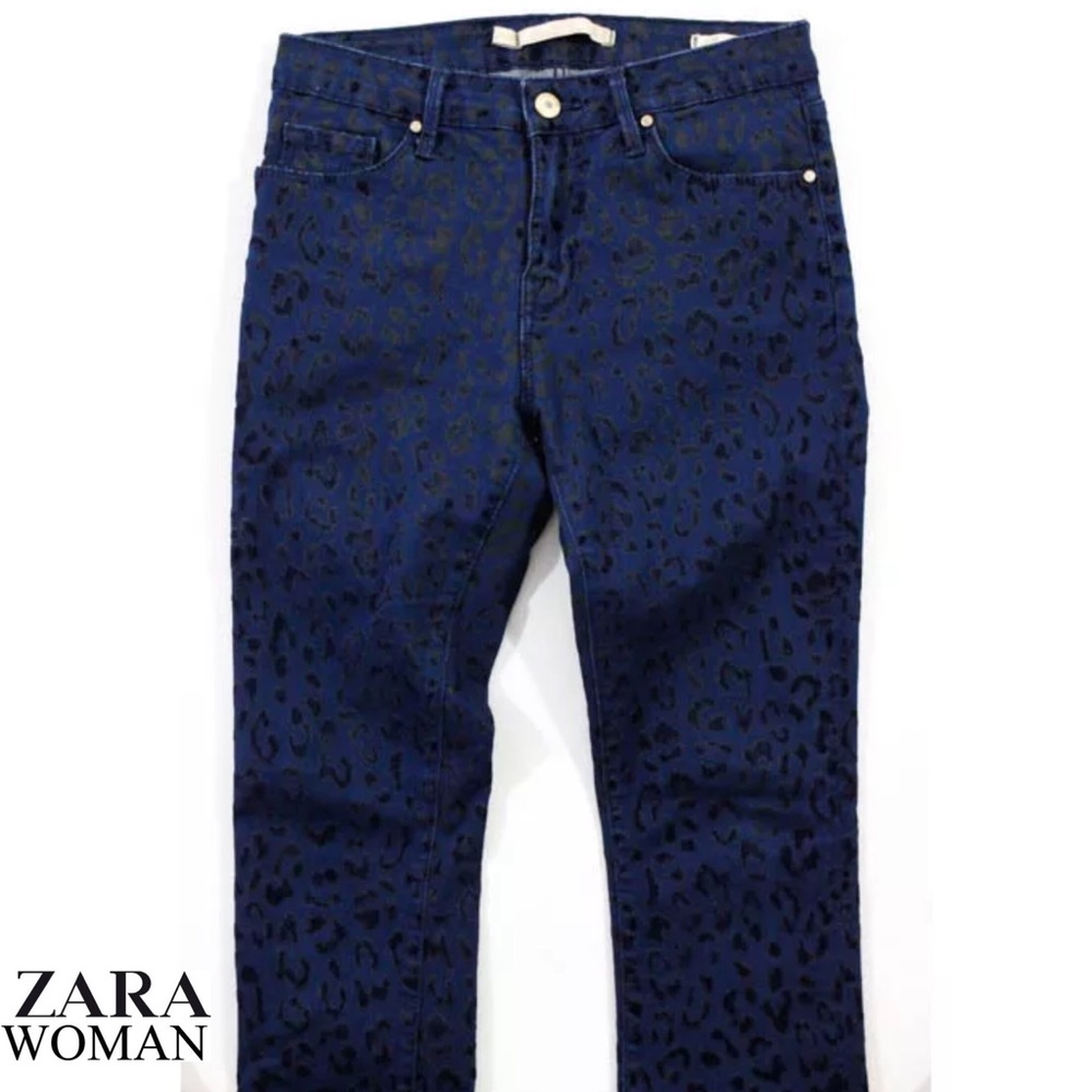 ZARA WOMAN Blue/Blk Animal Print Slim Skinny Jeans - Picture 2 of 4