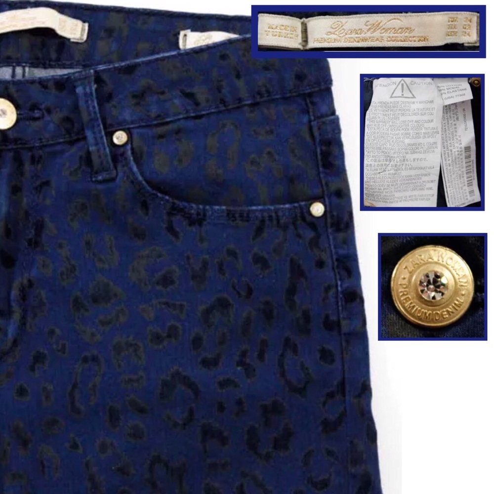 ZARA WOMAN Blue/Blk Animal Print Slim Skinny Jeans - Picture 3 of 4