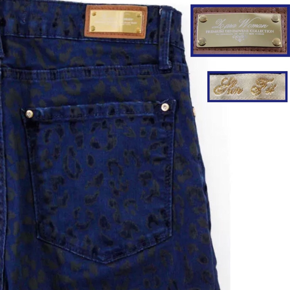 ZARA WOMAN Blue/Blk Animal Print Slim Skinny Jeans - Picture 4 of 4