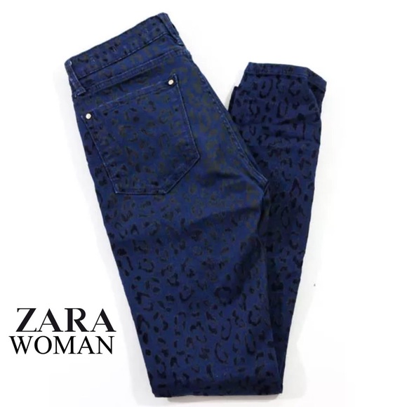 Zara Denim - ZARA WOMAN Blue/Blk Animal Print Slim Skinny Jeans