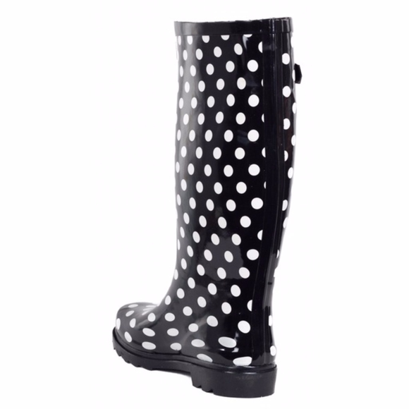Women's Rubber Black Polka Dots Rain Boots Wellie - Picture 2 of 3