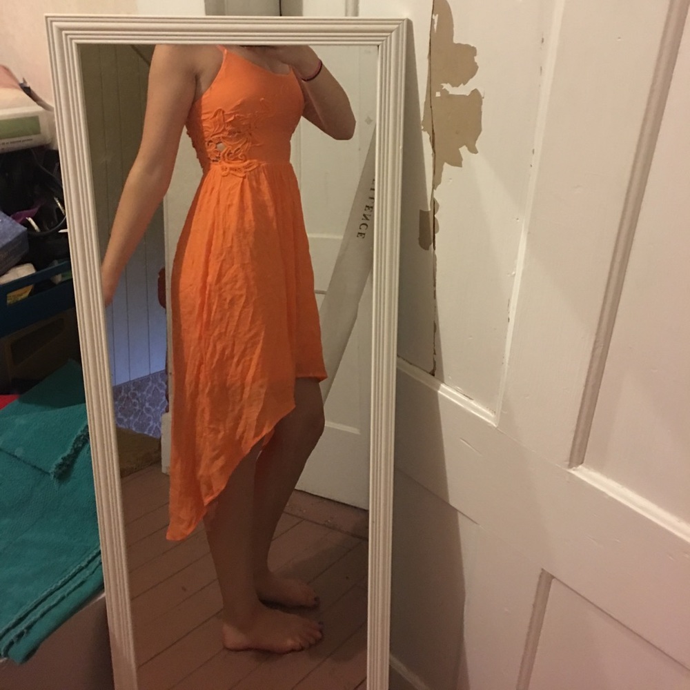 5/$25Orange Hi-Low Cut Out Dress
