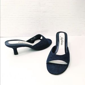 90s Denim Sandals Kitten Heel Loafer Slingback