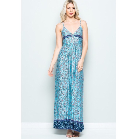 Aime V-Neck Floral Maxi Spaghetti Strap Dress - Picture 2 of 6