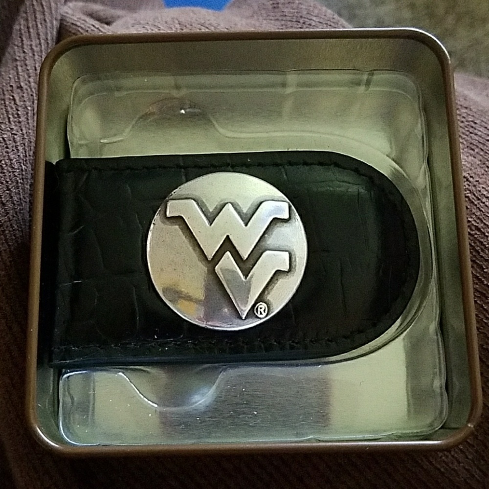 West Virginia University WVU leather money clip