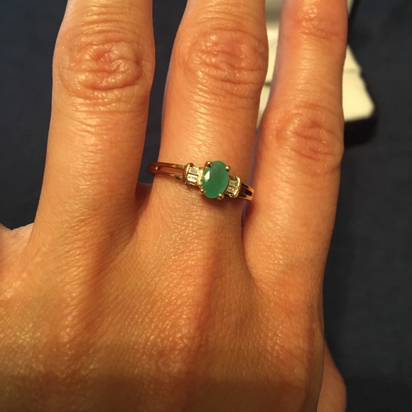 ✨NWT✨ Emerald & Baguette Cut Diamond 24K Gold Ring - Picture 3 of 8