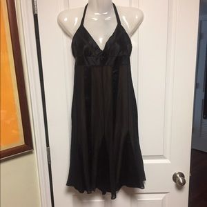 BCBGMaxAzria Satin/Sheer Black Dress