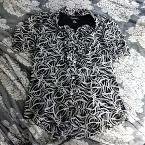 Black and white button up blouse