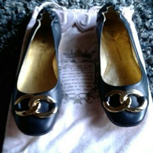 Juicy Couture Edith Black Leather Ballet Flats