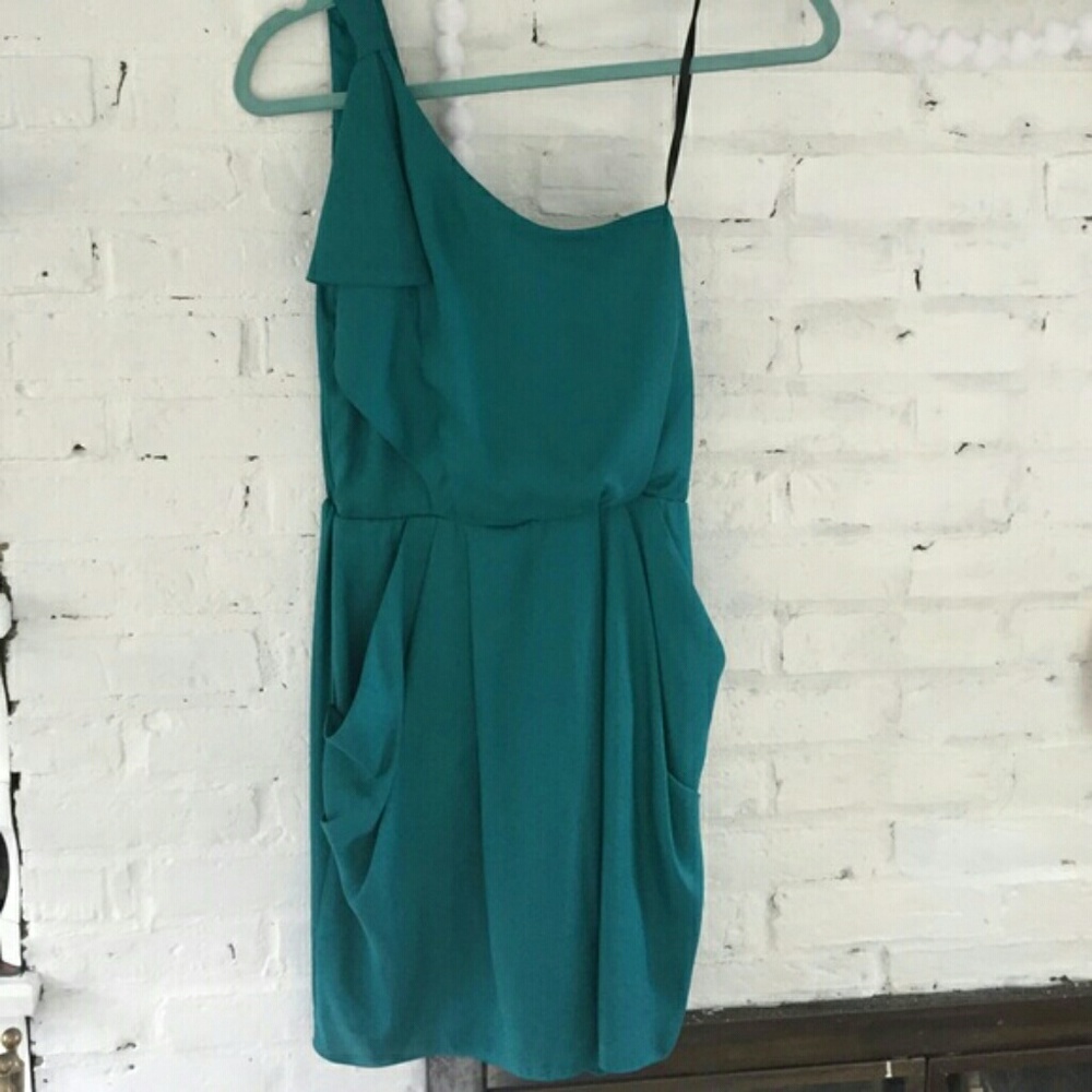 Teal one shoulder dress