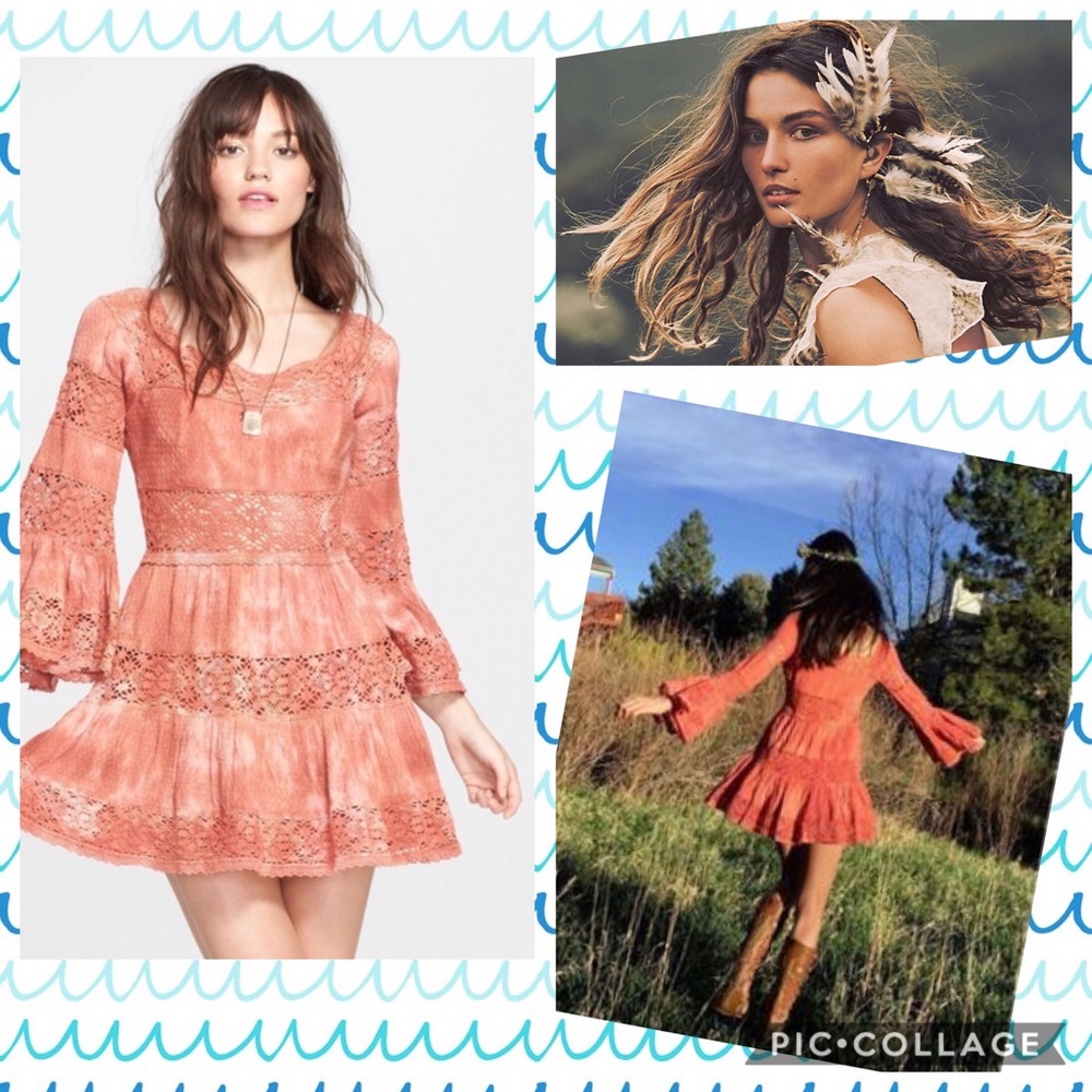 Free people Bell sleeve Pippa gauze lace dress