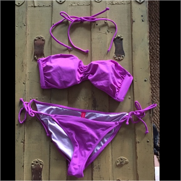VICTORIA SECRET FUCHSIA STRETC STRING BIKINI SET S - Picture 2 of 10