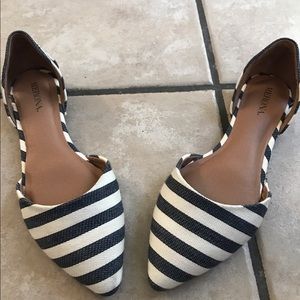 Blue and white striped flats