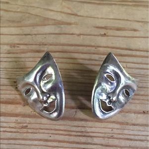 Silver Theatre Earrings Comedy Masks Pierced Earrings Actors Greek Plays