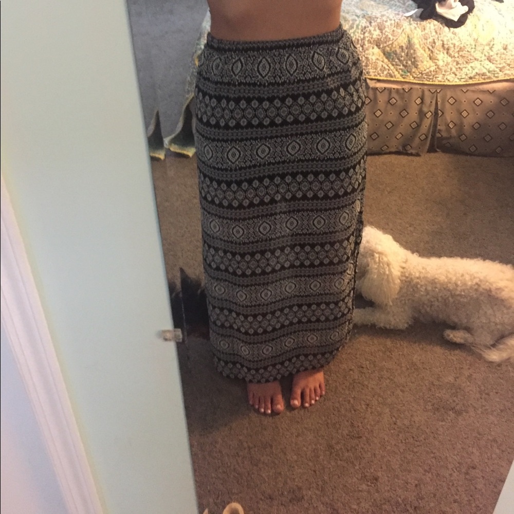 Tribal print maxi skirt with mini sheath underlay