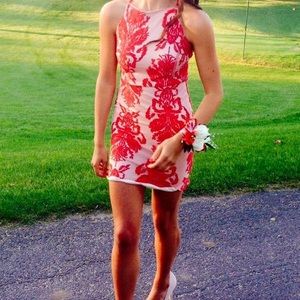 Red floral mini dress