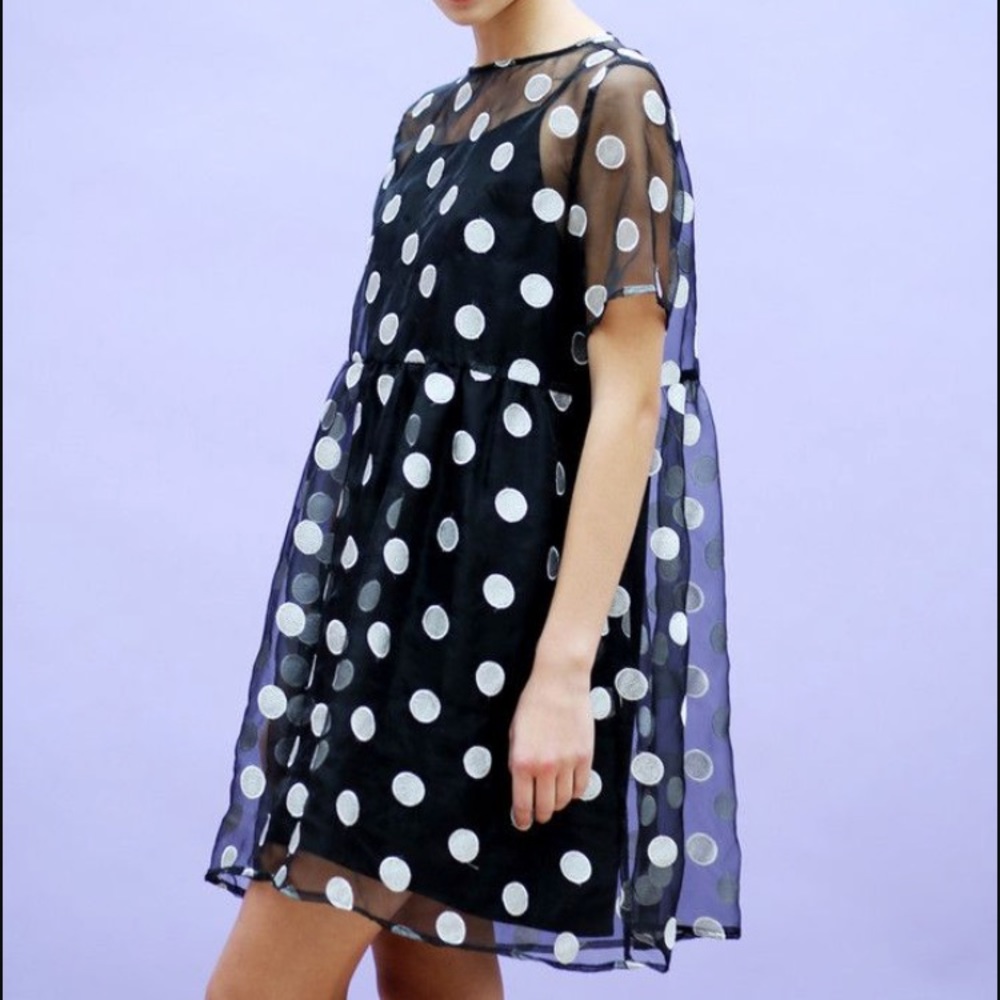 The Whitepepper polka dot organza smock dress M