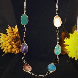 Multi Color Agate necklace in gold tone.