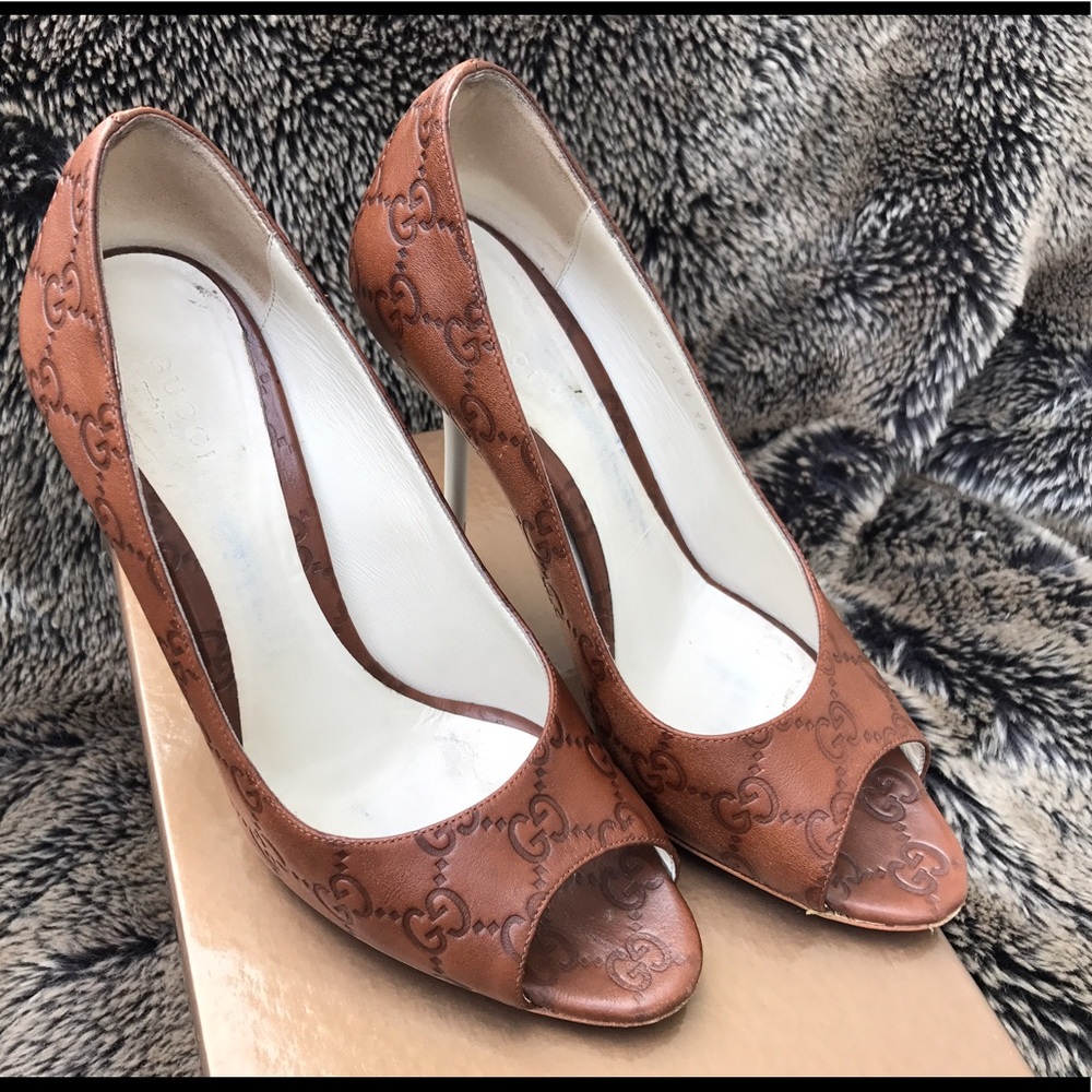 Gucci Guccissima Soft Tan / Brown Heels Sz 8