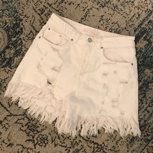 Zara White Denim Fringe Cut off Shorts Sz 4
