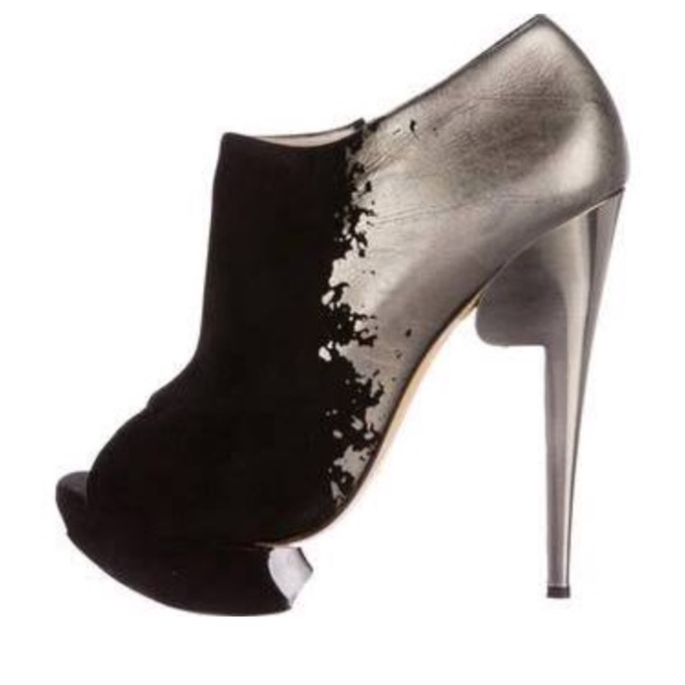 Nicholas Kirkwood Black suede peep toe booties