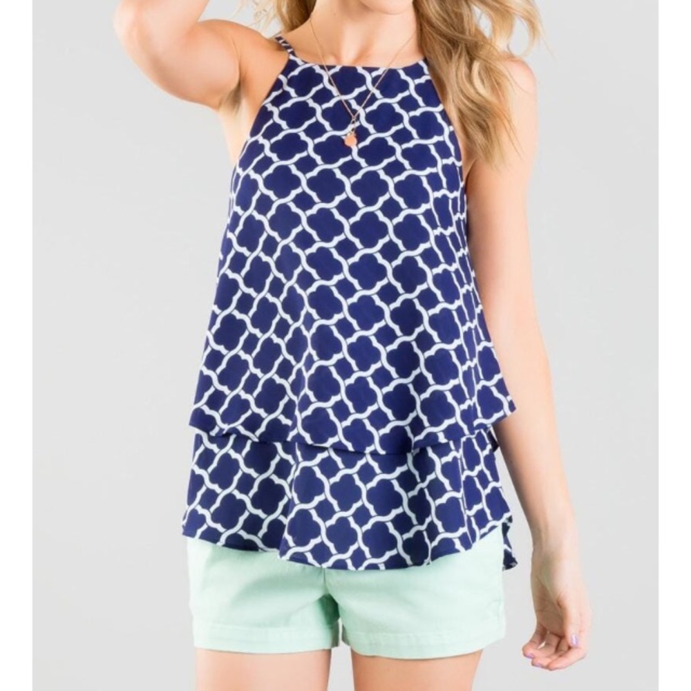 Francesca's Collections Reilly Navy Print Tank S