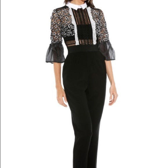 Self-Portrait Pants - Self-portrait bell sleeve lace jumpsuit