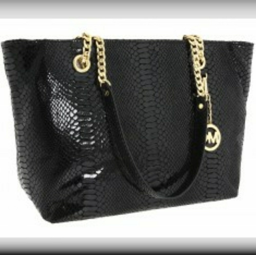 Mk Jet Set Chain Tote Black Embossed Python