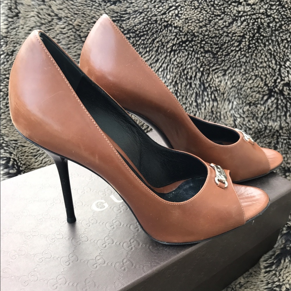 Gucci Guam Cuir Tan / Brown Leather Heels Sz 8