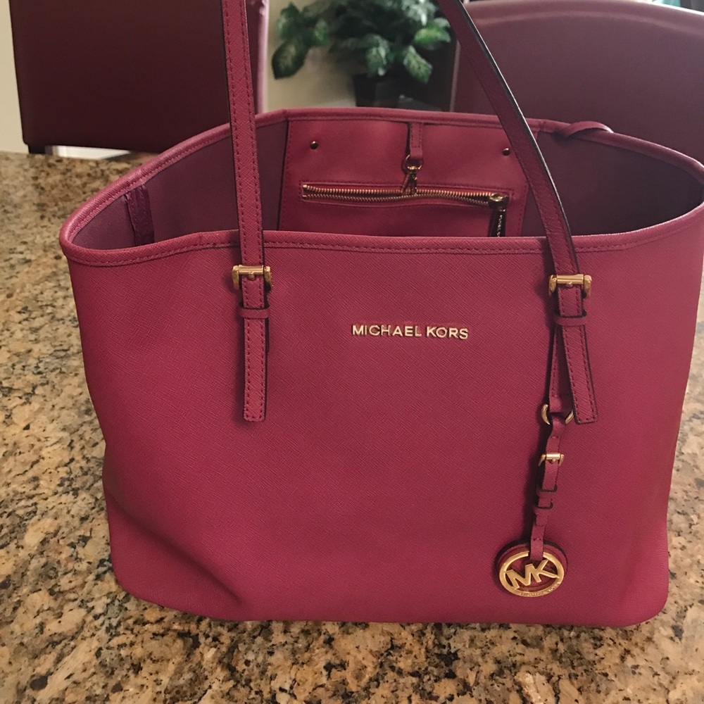 Raspberry colored Michael Kors Tote Bag