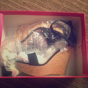 Black and cork wedge sandals