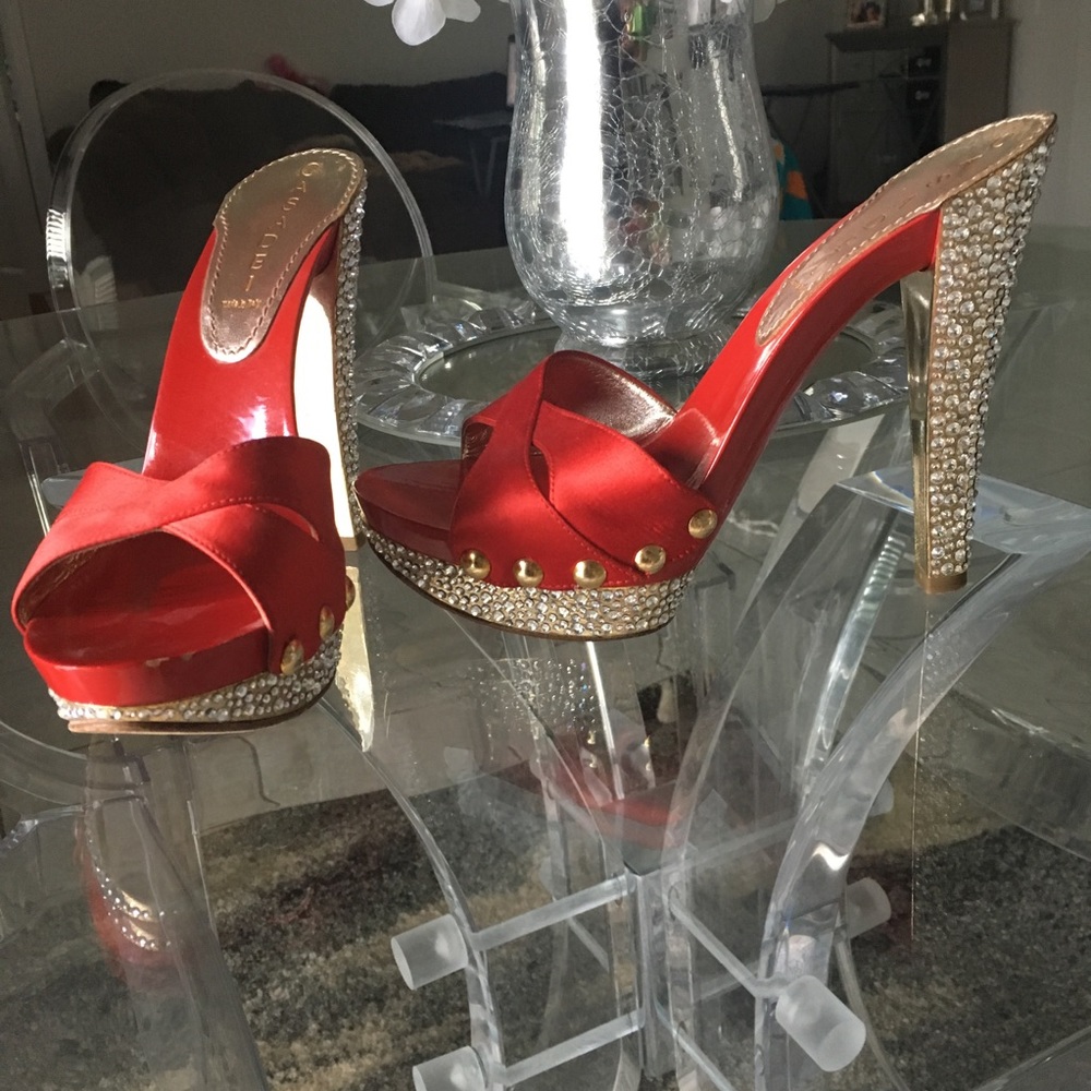 Casadei red satin Swarovski crystal sandals