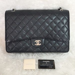 Quilted Caviar Leather Single Flap Maxi Bag