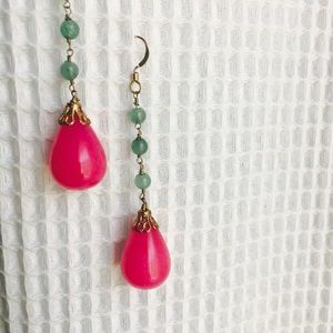 Pink agate and jade earrings