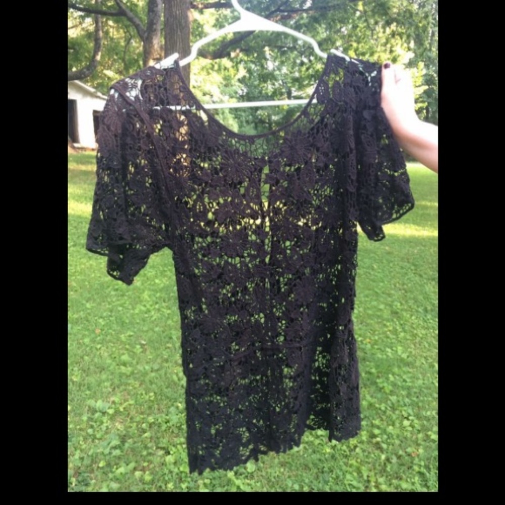 Black Lace blouse with gold buttons