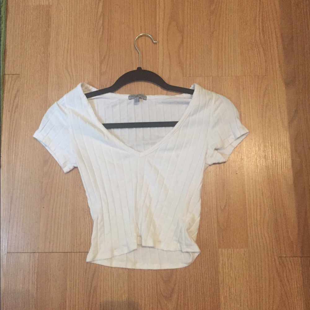 White V-neck Short Sleeve Crop Top