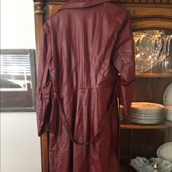 Red Leather Trench Coat - Picture 2 of 3