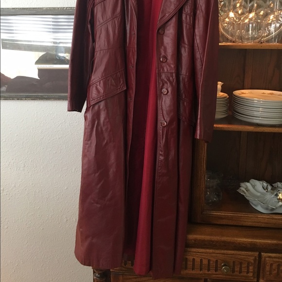 Red Leather Trench Coat - Picture 3 of 3