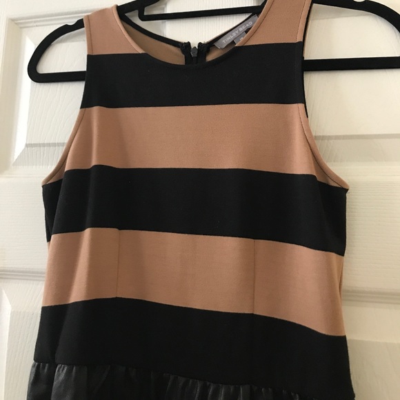 SALE-- Tinley Road Faux Leather Tan Striped Dress - Picture 2 of 3