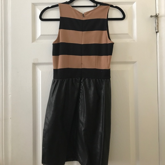 SALE-- Tinley Road Faux Leather Tan Striped Dress - Picture 3 of 3