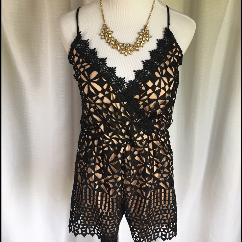 Black and tan lace romper