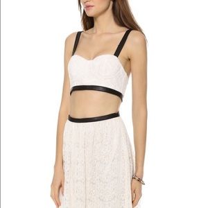 Alice and Olivia ivory lace dress leather trim