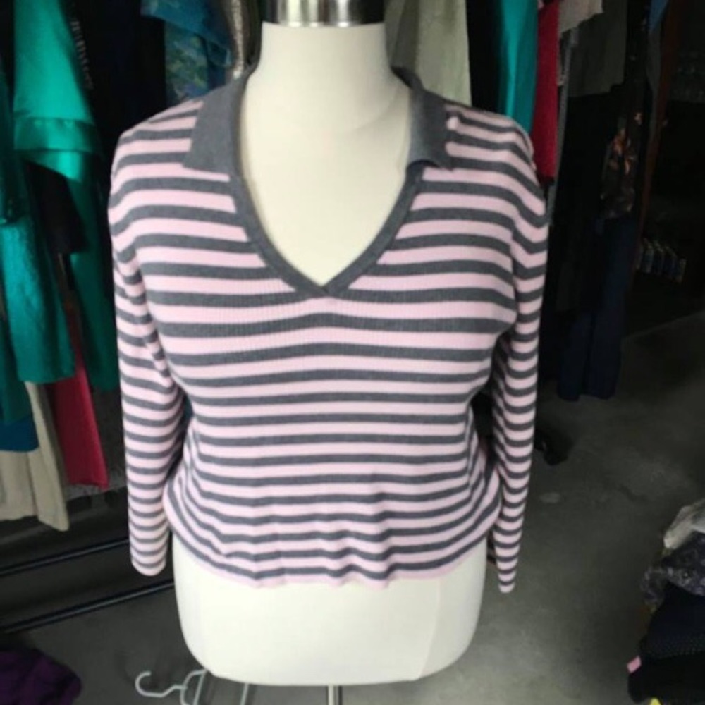 Cute pink and gray stripe sweater